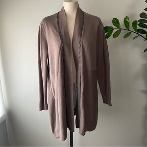 Laura Plus Chain Detail Open Long Longline Knit Cardigan Sweater Taupe Size X